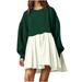 FAIWAD Dresses for Women Long Sleeve Round Neck Patchwork Sweatshirt Pullover Dress Party Lounge Dress (Medium Green2)