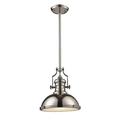 1 Light Modern Farmhouse Pendant with Metal Shade-14 inches Tall and 13 inches Wide-Polished Nickel Finish-Polished Nickel Secondary Finish Bailey