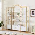4-Tier Bookshelf Industrial Tall Display Shelf with Gold Metal Frame and Round Top Storage Cabinet Corner Shelf Tall Storage Display Rack for Home Office Living Room 70.8 Ã—11 Ã—77.9 Gold White