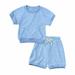 Penkiiy Solid Sets for Kid Summer Toddler Kids Baby Boys Set Casual Cotton Solid Crepe Gauze T-shirt Short Sleeve Shorts Set Blue 4-5 Years