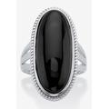 Women's Sterling Silver Natural Black Onyx Split Shank Ring by PalmBeach Jewelry in Onyx (Size 12)