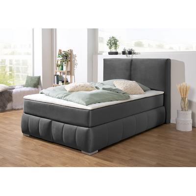 Boxspringbett "Wehma", grau (schiefer), B:150cm L:233cm, Struktur fein (100% Polyester), GUIDO MARIA KRETSCHMER HOME & LIVING, Komplettbetten, Boxspringbett, inkl. Topper in 3 verschiedenen Matratzen, auch in Samtstoff Image