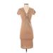 LIVI Casual Dress - Bodycon V Neck Short sleeves: Tan Print Dresses - Women's Size Small