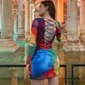 HEZIOWYUN – Mini robe de soirée moulante à manches longues pour femmes Sexy colorée dos nu