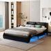 Full Size Upholstered Faux Leather Platform Bed, w/ LED Light Upholstered bed, & Sturdy Wood and Metal Support Leg w/ Slatted