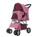 4-Wheel Folding Pet Stroller Portable Safe Cat Dog Cage Stroller with Cup Holder and Storage Basket