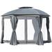 144x144 Inch Round Outdoor Gazebo Patio Dome Gazebo Canopy Shelter with Double Roof Netting Sidewalls and Curtains Zippered Doors Grey AS