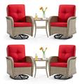 MeetLeisure 6-Piece Wicker Outdoor Conversation Set Including 4 Swivel Rocking Chairs and 2 Wicker Side Table (Natural Color/Red)