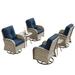 MeetLeisure 6-Piece Wicker Outdoor Conversation Set Including 4 Swivel Rocking Chairs and 2 Wicker Side Table (Natural Color/Blue)