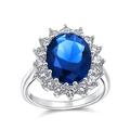 Vintage Style Cocktail Statement 4CT Royal Blue Cubic Zirconia Simulated Sapphire AAA CZ Crown Halo Oval Engagement Ring For Women .925 Sterling Silver