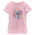 Girls Youth Pink Lilo and Stitch Floral T-Shirt