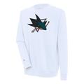 Men's Antigua White San Jose Sharks Victory Pullover Sweatshirt