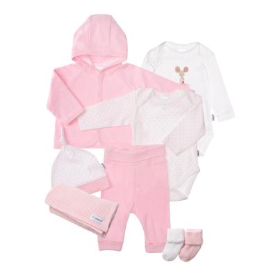 Erstausstattungspaket LILIPUT "Pünktchen", Baby, Gr. 62/68, rosa (weiß, rosa), 100% Baumwolle, casual, KOB Set-Artikel, bestehend aus zwei Bodies, Jacke, Hose, Mütze, Mullwindel und zwei Paar Socken Image