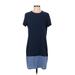 Adrienne Vittadini Casual Dress - Mini Crew Neck Short sleeves: Blue Color Block Dresses - Women's Size 4