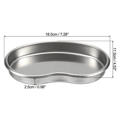 2pcs Stainless Steel Tray 18.5x11.5cm Curved Flat Dish Basin Lab Tool - Silver