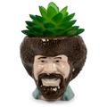 Bob Ross Mini Ceramic Planter With Artificial Succulent | Small Flower Pot Faux Indoor Plants For Desk Shelf Decorative Tray Trinket Dish | Home Decor Gifts And