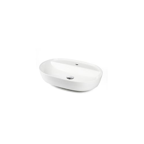 Keramik Aufsatz Waschbecken Oval 60 × 42 cm Anschlußset weiß Gästewaschbecken oval mit Ablage