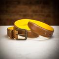 The British Belt Co. Kingston Casual Leather Belt - Tan/Yellow - 38" - can be Engraved or Personalised