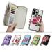 Decase Phone Shell for Apple iPhone 13 Mini Retro Premium Flower Pattern PU Leather Shockproof Detachable Wallet Case Multi Card Slots Zipper Cover With Hand Strap for iPhone 13 Mini - white