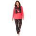 Plus Size Women's Pajama Set with Coordinating Scarf by Dreams & Co. in Black Season's Greetings (Size L)