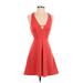 Express Casual Dress - Mini V Neck Sleeveless: Red Print Dresses - Women's Size 0