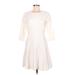 Ann Taylor Casual Dress - A-Line High Neck 3/4 sleeves: Ivory Print Dresses - Women's Size 6 Petite