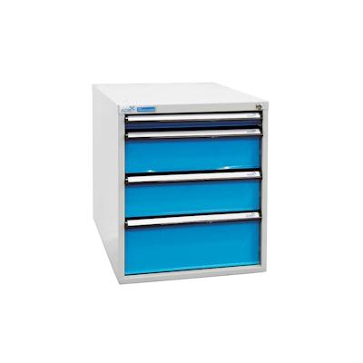 PROREGAL Schubladenbox mit 4 Schubladen für Werkbank Rhino| HxBxT 65x53x70cm | Traglast 60kg | Lichtgrau/Lichtblau Image