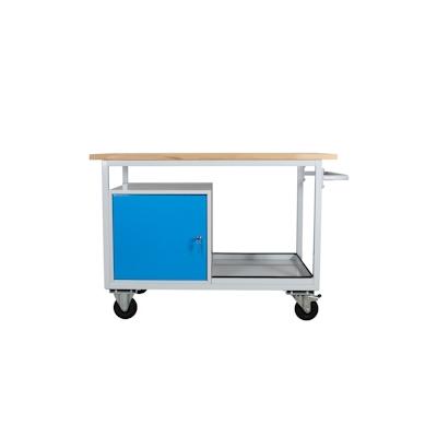 PROREGAL Mobile Werkbank Light Rhino mit Ablagefach + 1 Tür, HxBxT 85x130x60cm, 2 Lenkrollen und 2 Bockrollen, Traglast 300kg, Lichtgrau/Lichtblau Image