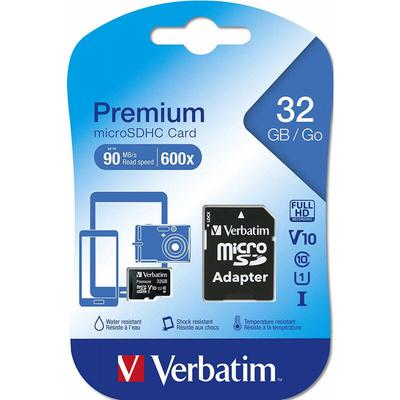 Verbatim - Premium - 32 Go - MicroSDHC - Classe 10 - 10 Mo/s - 10 Mo/s - Noir (44083)