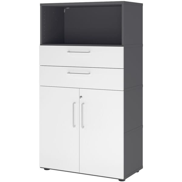 HAMMERBACHER Regalschrank »Flexwall« 80 cm breit 4 OH 2 Schubladen grau, 80x145.2x40 cm