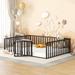 Toddler Floor Bed Metal Frame Bed with Safety Fence & Door, Kids Platform Bed Metal Slat Support Easy Assembly