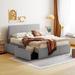 Full/Queen Size Bed Frame with 4 Storage Drawers, Upholstered Platform Bed with White Edge on the Headboard & Footboard