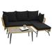 3 Pieces L-Shaped Patio Sofa with Cushions and Tempered Glass Table - Lounge Sofa: 51.5" x 27" x 32"