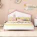 Full Size Wood Platform Bed with House-shaped Headboard, White/ Pink