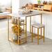 3 Pieces Gold Bar Table Set for 2 with 3-Tier Storage Shelves-Golden