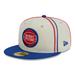 Men's New Era Cream/Blue Detroit Pistons Piping 2-Tone 59FIFTY Fitted Hat