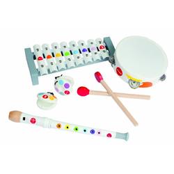 Janod - Confetti Holz-Musikset mit 4 Instrumenten, Musikinstrument für Kinder, Spielzeugnachbildung und Spielzeug für musikalisches Empfinden, ab 2 Jahren, J07600