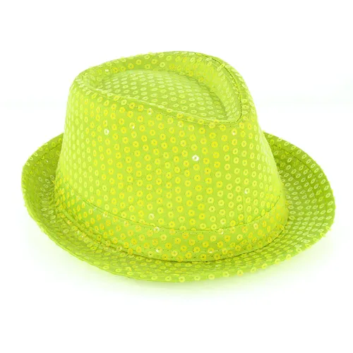 Chapeau ""paillettes"", jaune fluo