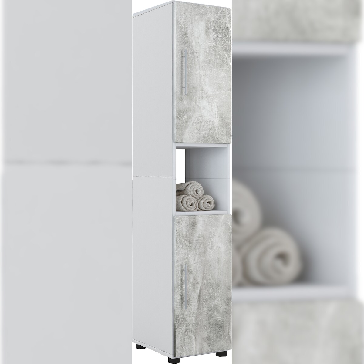 VCM Badmöbel Hochschrank Flandu Weiß / Beton-Optik H. 153 x B. 31 x T. 30 cm Image