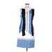 Chetta B Casual Dress - Mini High Neck Sleeveless: Blue Color Block Dresses - Women's Size 8