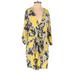 Elevenses Casual Dress - Shift Plunge 3/4 sleeves: Yellow Floral Dresses - Women's Size Small