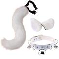 N/A/A Furry Wolf Fox Cat Ears Hair Clip and tail Furry Faux Fur Costume Halloween Party Neck Chocker Headpiece Cosplay Set (White)