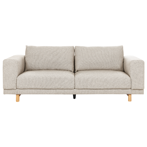 Sofa Hellbeige Stoffbezug 220 cm Lang 3-Sitzer mit Holzbeinen Breite Armlehnen Skandinavisch Modern Wohnzimmer Ausstattung Sitzmöbel