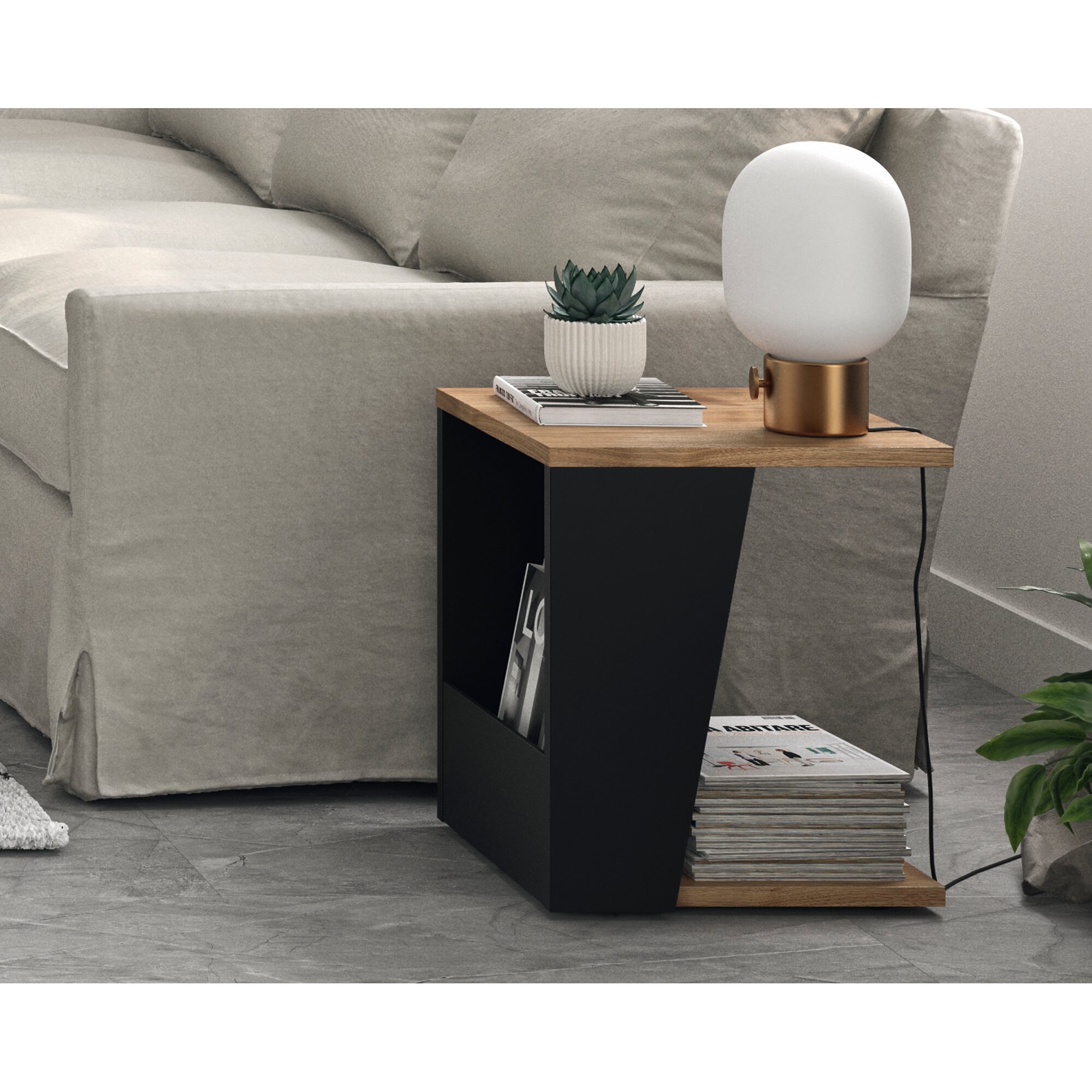 TemaHome »Albi« Beistelltisch Schwarz mit Walnuss 40x46x40 cm