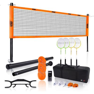 GSE™ Professional Portable Badminton Complete Set with Badminton Net, 4 Rackets & 3 Shuttlecocks - Outdoor Backyard Beach Games