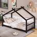Wood Twin Size House Bed, Low House Bed Frame w/Headboard & Foot Board