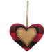 Red & Black Buffalo Check Heart Stitched Fabric Ornament - 3.75” high by 4.5” wide by 1.75” deep.