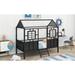 Designs Twin Size Low Loft Bed for Kids, Metal House Bed Frame with Roof & 2 Front Windows, Guardrail