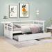 Twin Size Daybed with Trundle and Foldable Shelves on Both Sides, Wood Frame Sofa Bed Daybed with Guardrail, White