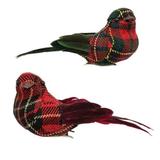 Christmas Plaid Bird Clip Ornament 2 Asstd. - 1.75"H x 4.50"W x 2.00"L